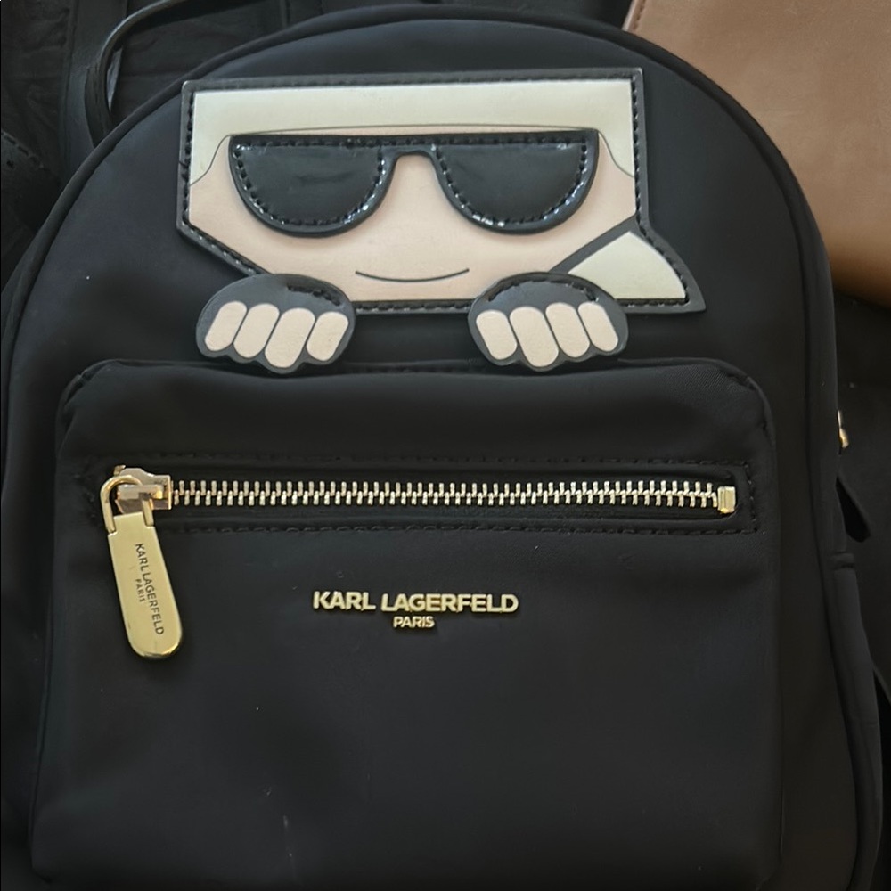 Karl Lagerfeld Black and Cream Backpack with Iconic Design